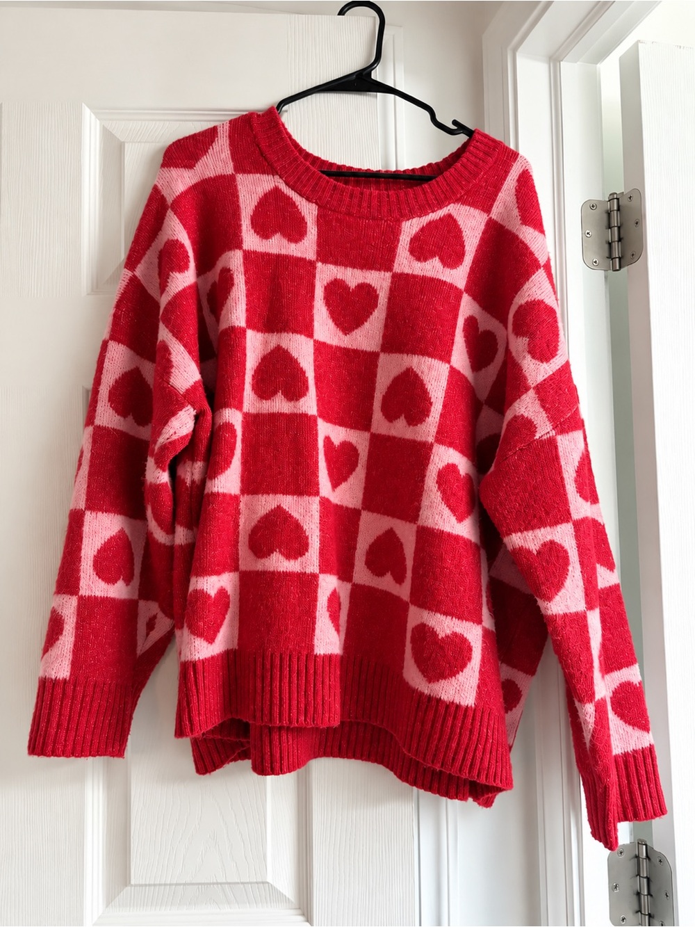 torrid Red and Pink Heart-Check Crewneck Sweater